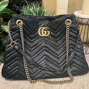 SOLD Gucci black Marmont handbag shoulder bag large chain strap